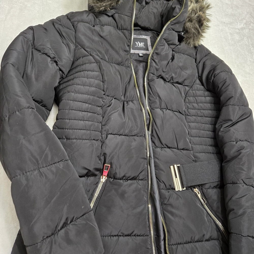 YMI Polyfill Puffer Jacket with Faux Fur Trim Hood and Pop Zippers M Style J1538 - Picture 12 of 16